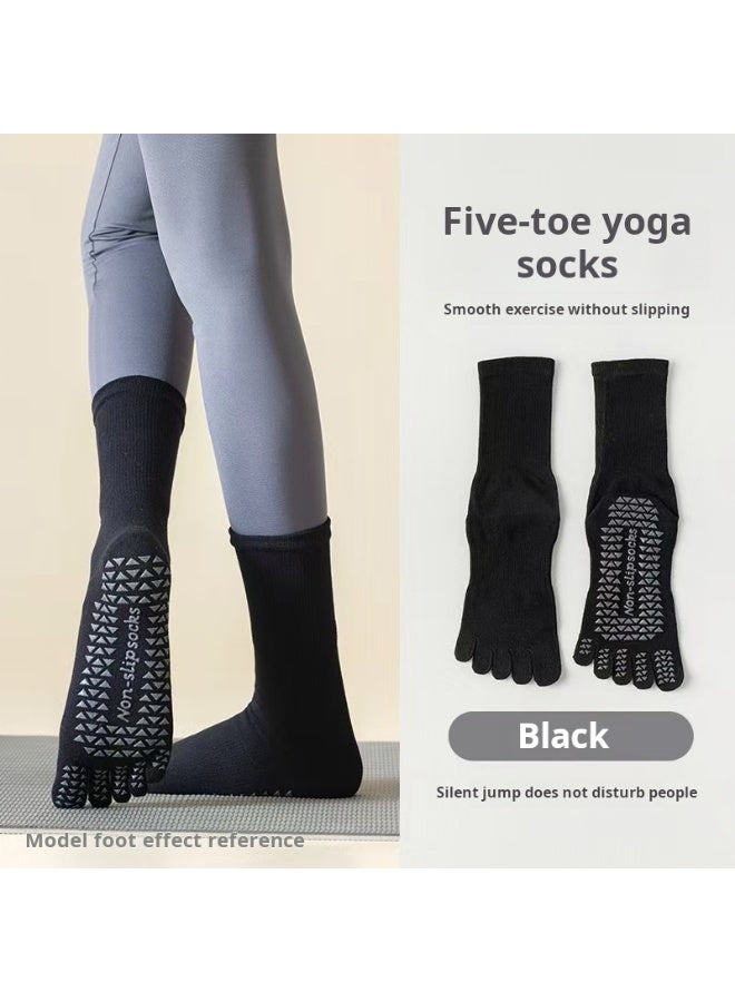 3 Pairs High quality and fashionable pure cotton sweat absorbing yoga socks, four season professional anti slip socks, Pilates five-toe yoga socks, mid tube yoga sports socks, fitness socks, new solid color five finger mid tube anti slip socks - Image 1