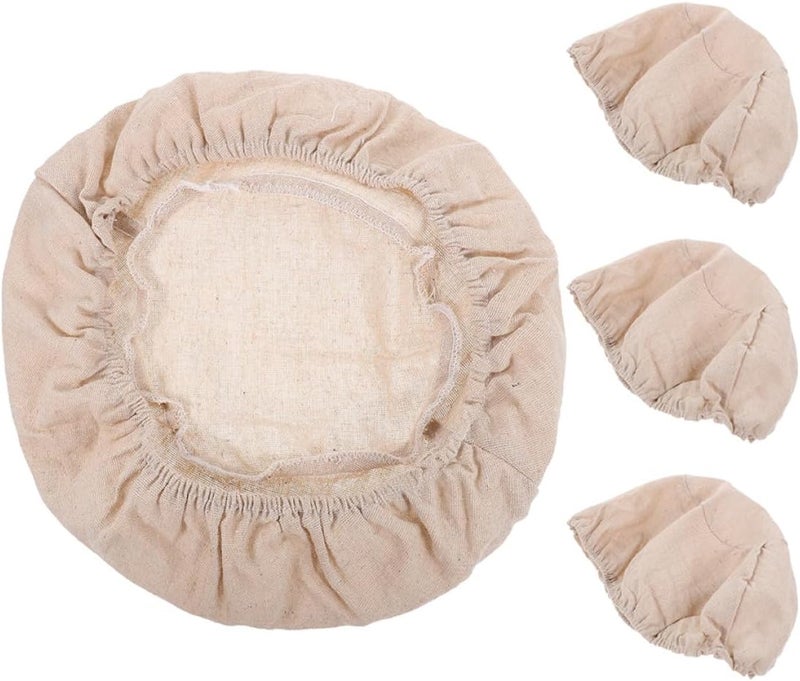 Amosfun 4pcs round Bread Basket Cloth Liner 23x8cm Reusable Breathable Fabric Non-stick Bread Proofing Basket Cover for Home Baking - Image 1
