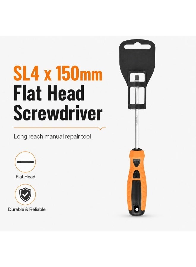 SL4 x 150mm Slotted Screwdriver, Long Shaft Flat Head Screwdriver With Anti-Slip Orange Black Comfort Grip Handle For DIY, Home Repair, Furniture & Workshop Use - Image 1