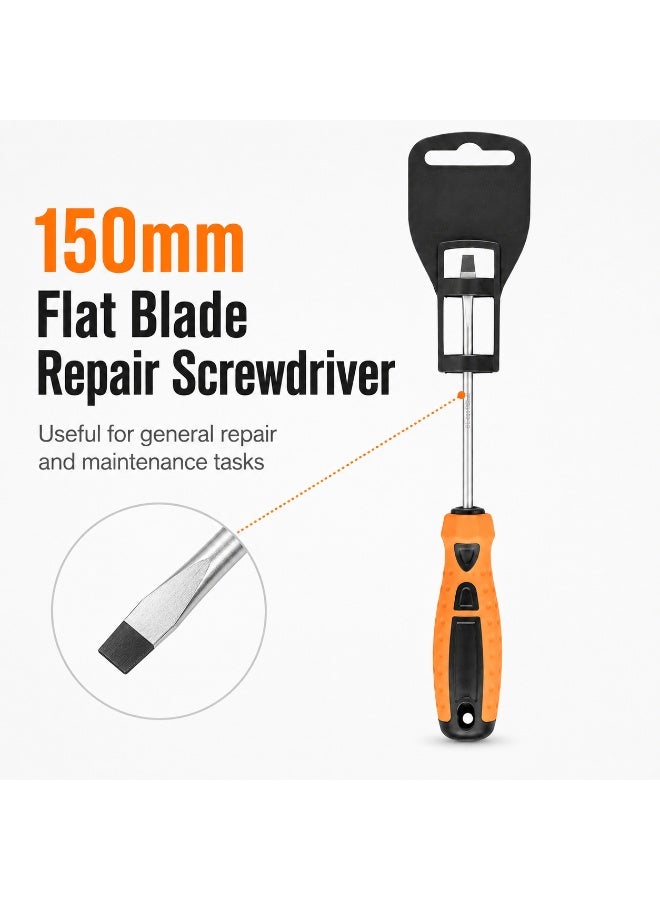 SL4 x 150mm Slotted Screwdriver, Long Shaft Flat Head Screwdriver With Anti-Slip Orange Black Comfort Grip Handle For DIY, Home Repair, Furniture & Workshop Use - Image 2