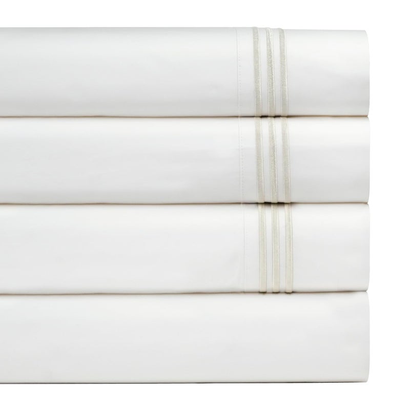 Celeste Home 300 Thread Count 100Percent Egyptian Cotton 3 Lines Embroidery Sheet Set King Ivory