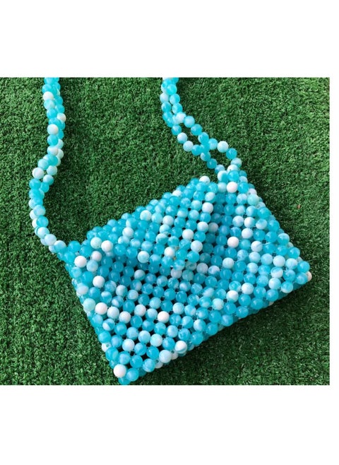 Evening and Event Bag - blue and white color  - Gorgeous and Spacious, Handmade with Beads