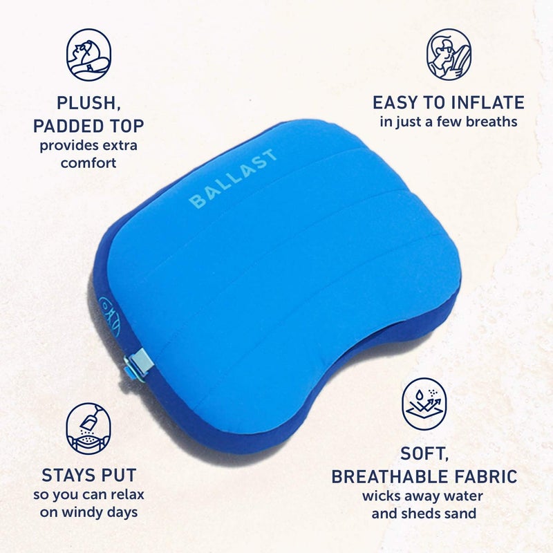 Ballast Beach Pillow – Comfy, Durable & Compact, Stays Put on Windy Beaches with Patented Sand Pouch, Inflatable Pillow for Beaches, Pools, Camping, Festivals and Travel (Golden Sunrise) - Image 5