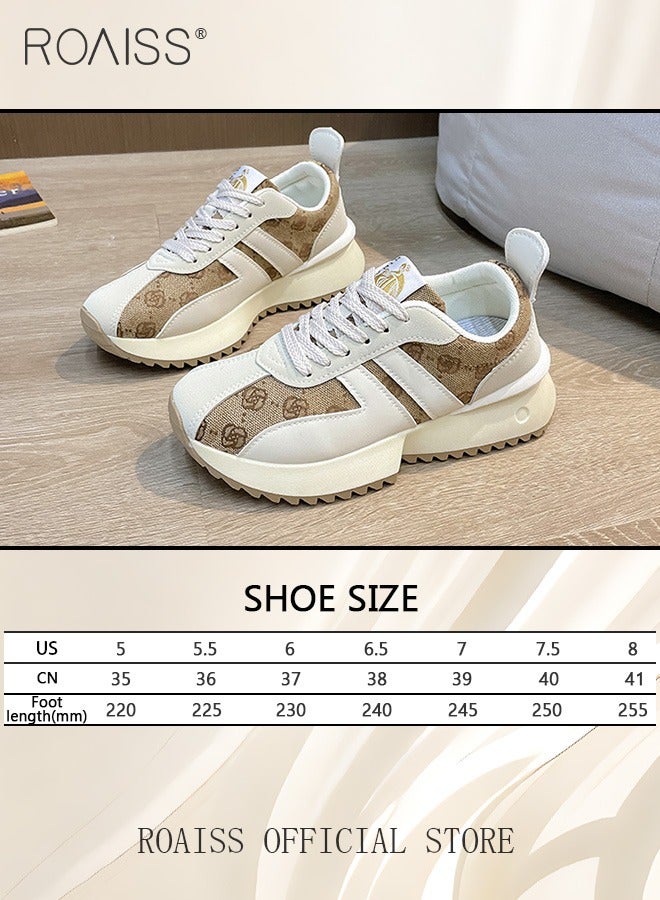 roaiss Letter Patch Decor Floral Pattern Lace-Up Front Sneakers for Women Casual Sporty Outdoor Non Slip Running Shoes Versatile Thick Sole Round Toe Sports Shoes - Image 2
