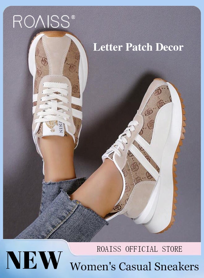 roaiss Letter Patch Decor Floral Pattern Lace-Up Front Sneakers for Women Casual Sporty Outdoor Non Slip Running Shoes Versatile Thick Sole Round Toe Sports Shoes - Image 3