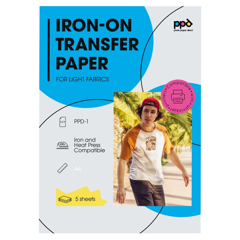PPD Inkjet Premium T Shirt Transfer Paper A4 for Light and White Fabric X 5 Sheets PPD15