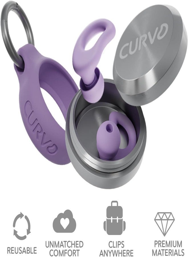 CURVD مجموعة سدادات الأذن اليومية من CURVD مع مشبك حافظة، سدادات الأذن المثالية للنوم والسفر وعزل الضوضاء/إلغاء الضوضاء + عبوة مشبك حافظة محمولة مقاومة للماء وغطاء سيليكون لسدادات الأذن (بنفسجي) - Image 5
