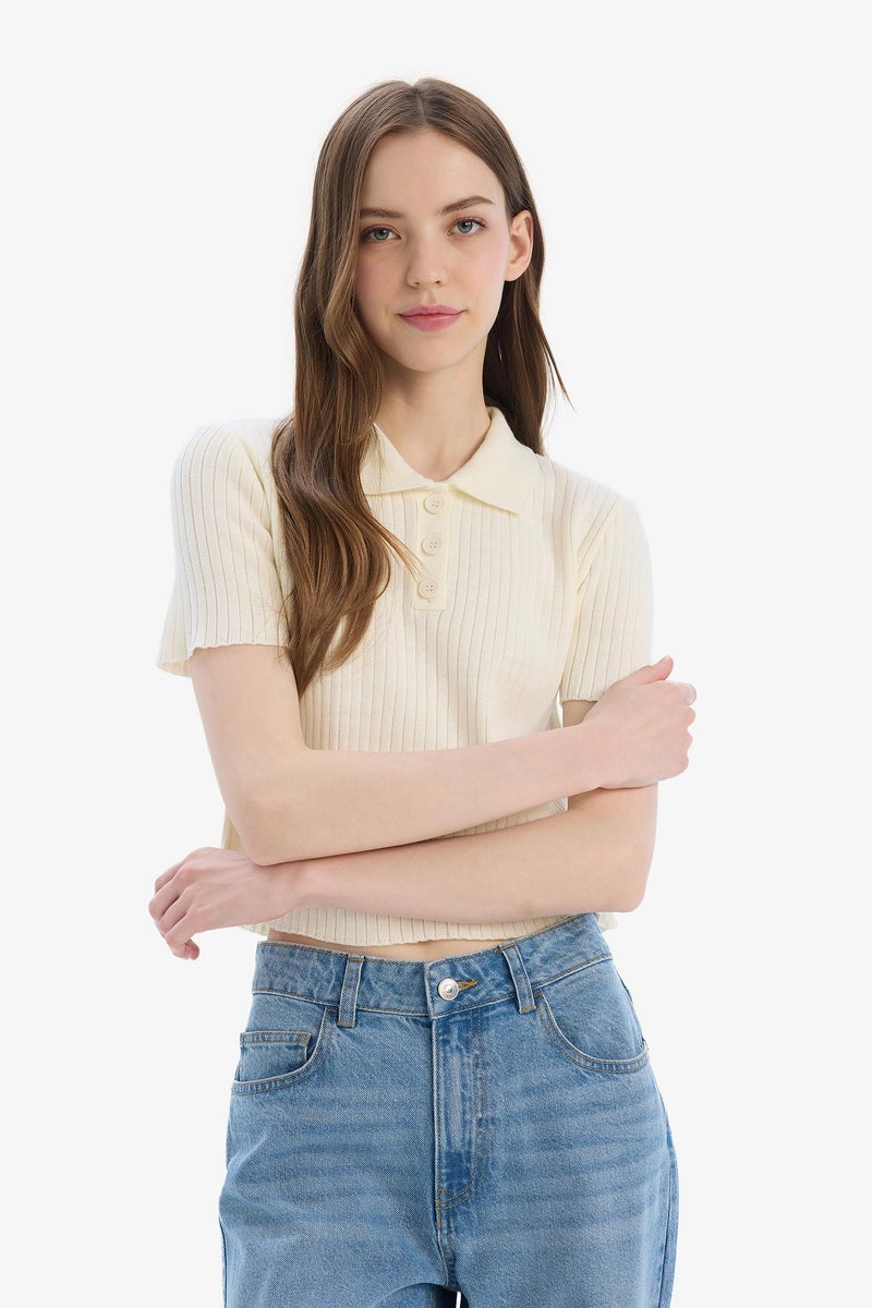DeFacto Woman Slim Fit Polo Neck Short Sleeve Pullover - Image 5