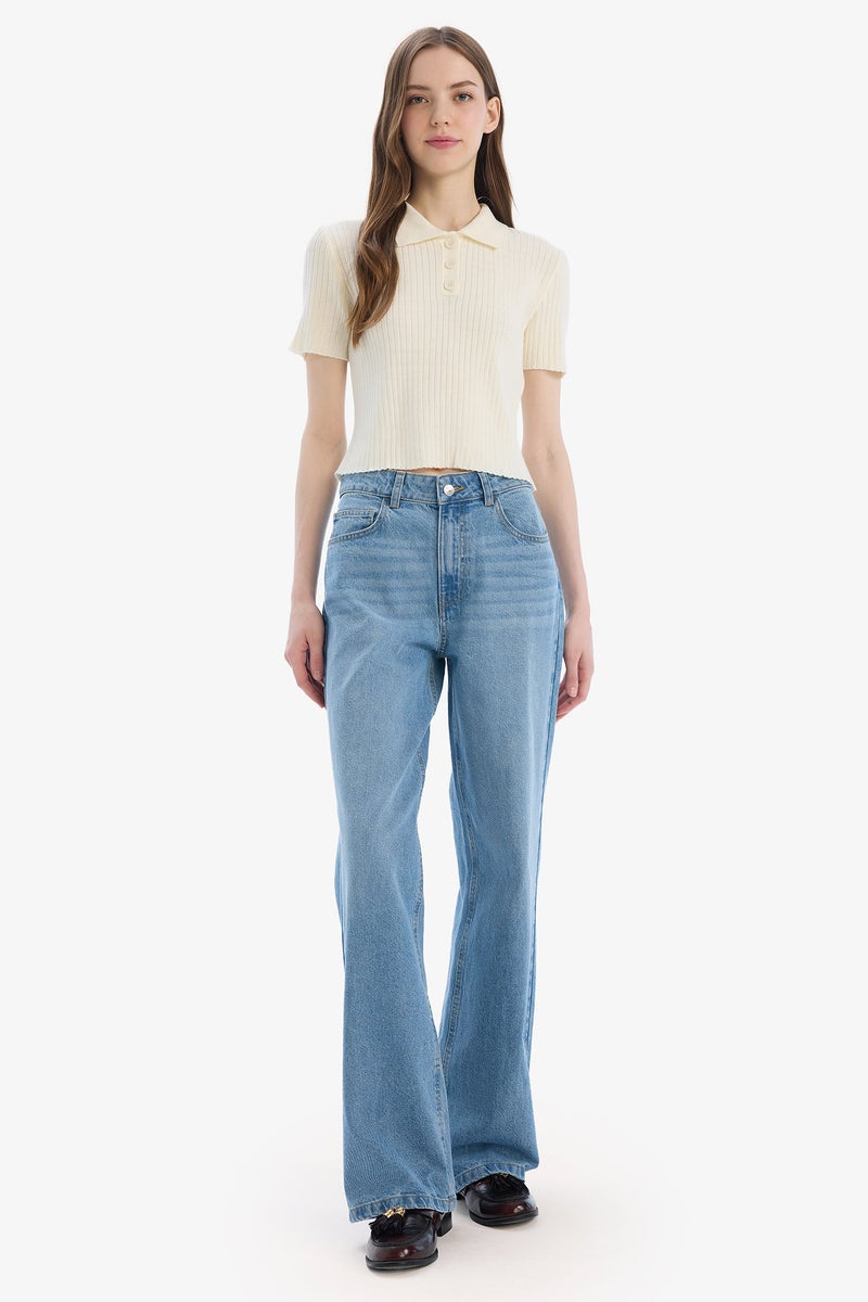 DeFacto Woman Slim Fit Polo Neck Short Sleeve Pullover - Image 4