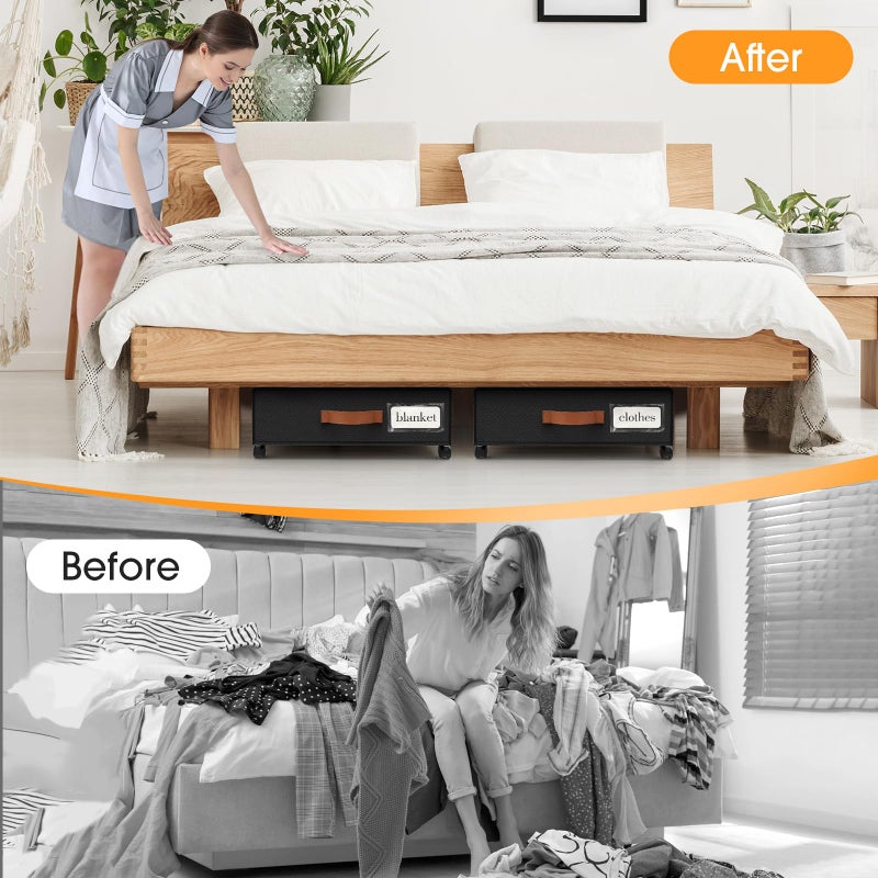 SpaceHacks Under Bed Storage with Wheels 2Pack Storage Containers with Clear Window&Label Under Bed Drawers Rolling Under Bed Storage for Clothes,Shoes, Blankets (30.71 x 16.93 x 6.69 in, Black) - Image 5