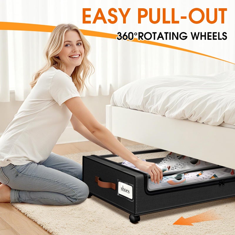 SpaceHacks Under Bed Storage with Wheels 2Pack Storage Containers with Clear Window&Label Under Bed Drawers Rolling Under Bed Storage for Clothes,Shoes, Blankets (30.71 x 16.93 x 6.69 in, Black) - Image 4