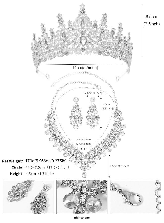CSDONA Shinning Rhinestone Bridal Fine Jewelry Set  Crown Necklace Earring - Image 2