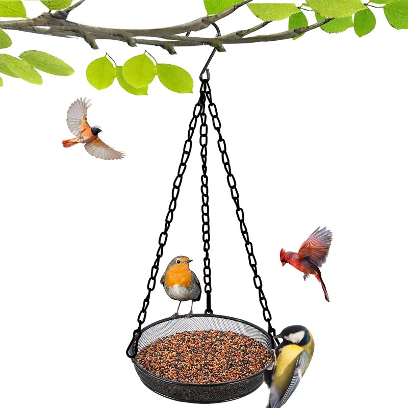 Trieez Hanging Bird Feeder, Birdfeeder Hanging for Garden Yard Outside Hanging Bird Feeder Tray - Metal Mesh Platform Feeders for Birds Outside Outdoors Hanging for Attracting Birds, 1Pcs - Image 1