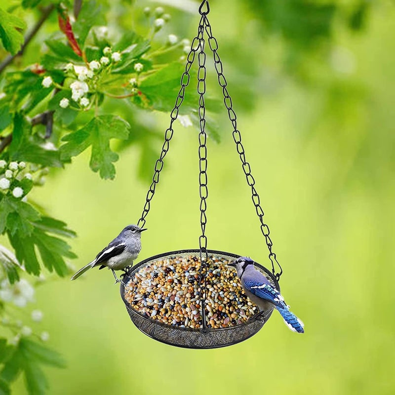 Trieez Hanging Bird Feeder, Birdfeeder Hanging for Garden Yard Outside Hanging Bird Feeder Tray - Metal Mesh Platform Feeders for Birds Outside Outdoors Hanging for Attracting Birds, 1Pcs - Image 3