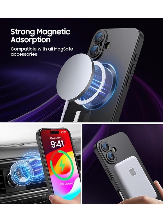 جراب مغناطيسي متوافق مع iPhone 16 [متوافق مع MagSafe] واقي عدسة الكاميرا المدمج، جراب هاتف ناعم من مادة TPU اللامعة والمضادة للصدمات والخدوش لهاتف iPhone 16 (أسود) - Image 3