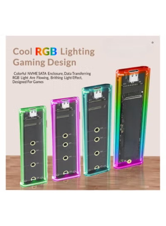 RGB M.2 NVMe/SATA SSD External Enclosure – USB-C 3.1 Adapter, Portable & High-Speed, Supports 2230/2242/2260/2280 SSDs with UASP & Trim - Image 2