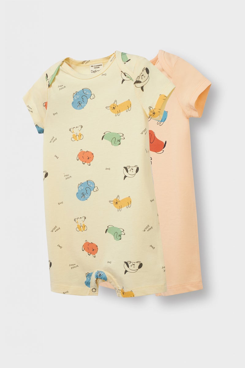 DeFacto Pink BabyBoy Baby Boy Newborn Animal Patterned Cotton 2 Piece Jumpsuit Casual - Image 1