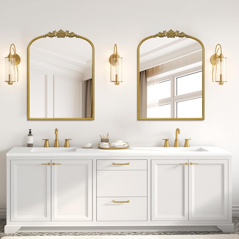 WallBeyond Gold Vintage Mirror for Vanity 22x30 Inch, Gold Antique Mirror with Ornate Frame, Arched Vintage Wall for Bathroom, Living Room, Fireplace, Entryway - Image 4