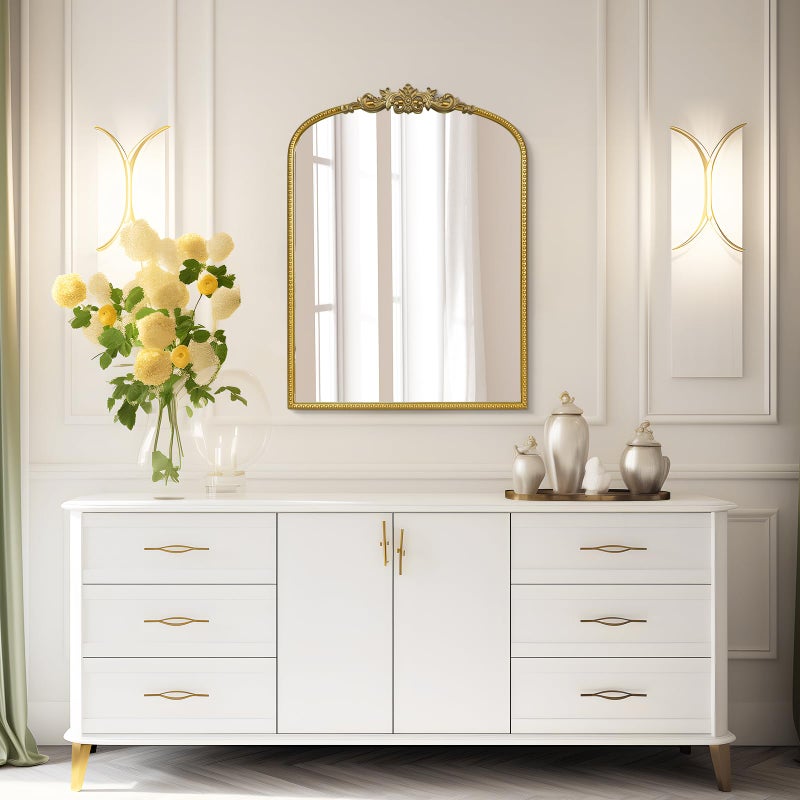 WallBeyond Gold Vintage Mirror for Vanity 22x30 Inch, Gold Antique Mirror with Ornate Frame, Arched Vintage Wall for Bathroom, Living Room, Fireplace, Entryway - Image 3