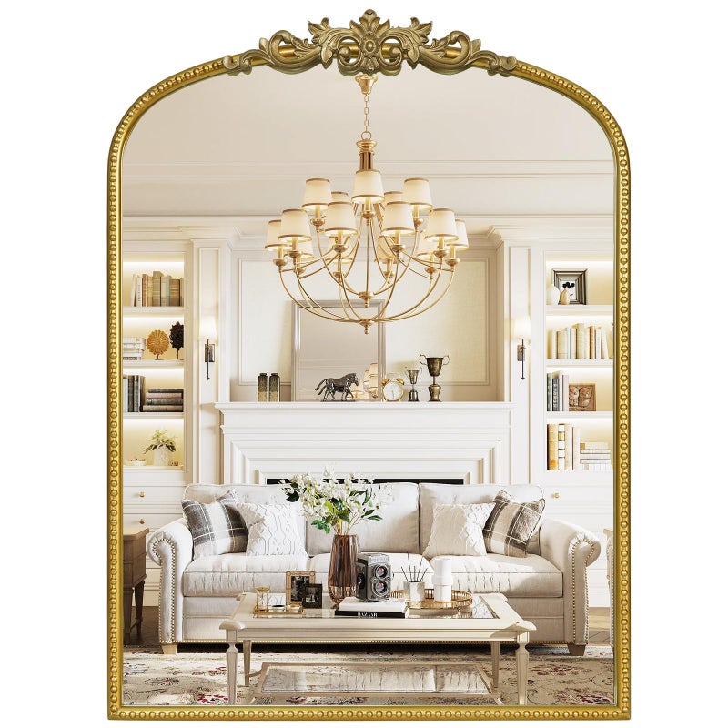 WallBeyond Gold Vintage Mirror for Vanity 22x30 Inch, Gold Antique Mirror with Ornate Frame, Arched Vintage Wall for Bathroom, Living Room, Fireplace, Entryway - Image 1