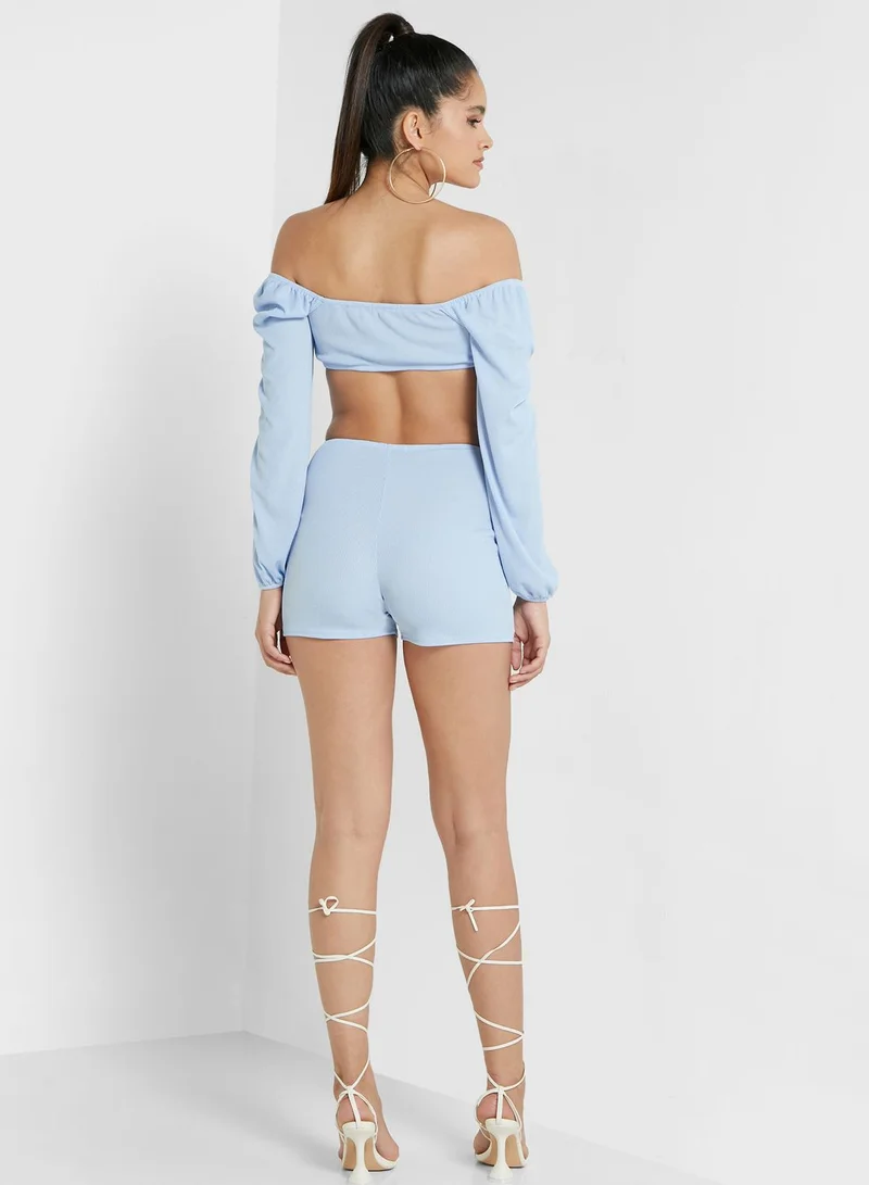 I Saw It First Petite Ribbed Crop Top & Shorts Set