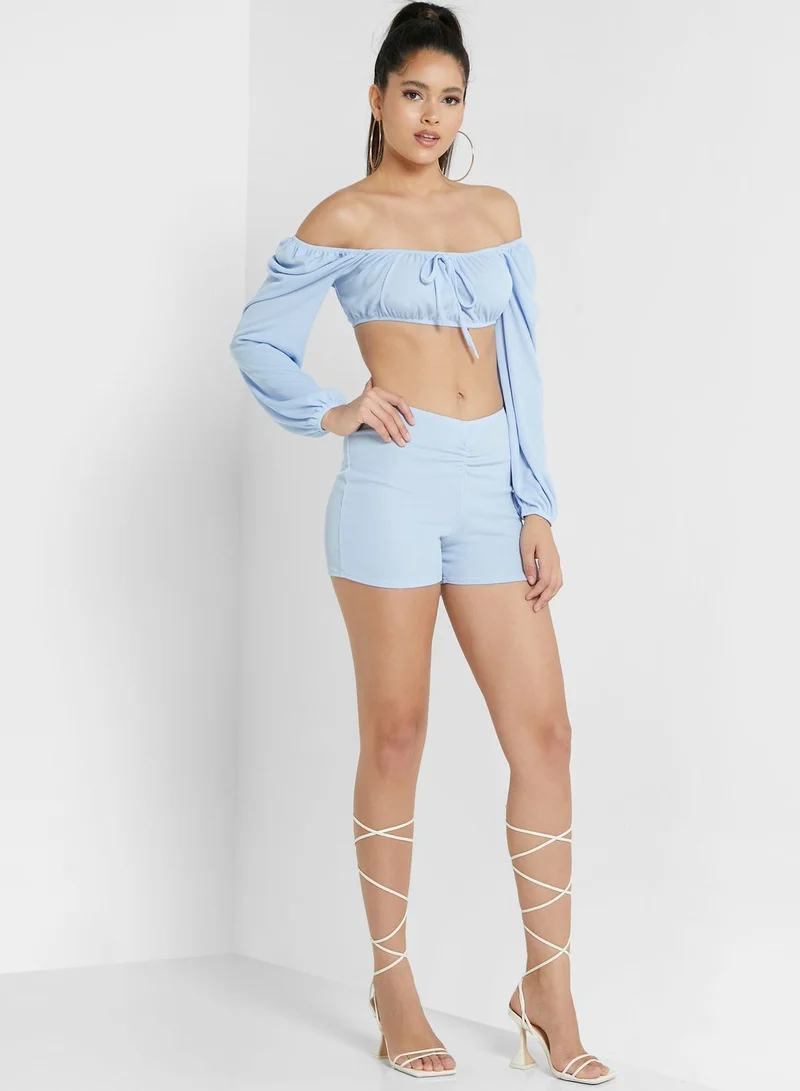 I Saw It First Petite Ribbed Crop Top & Shorts Set