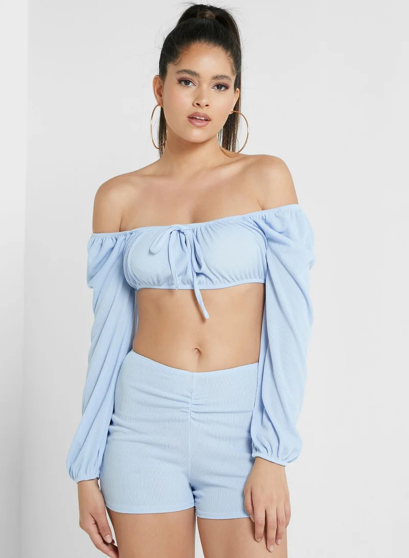 I Saw It First Petite Ribbed Crop Top & Shorts Set