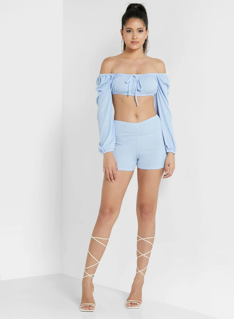 I Saw It First Petite Ribbed Crop Top & Shorts Set