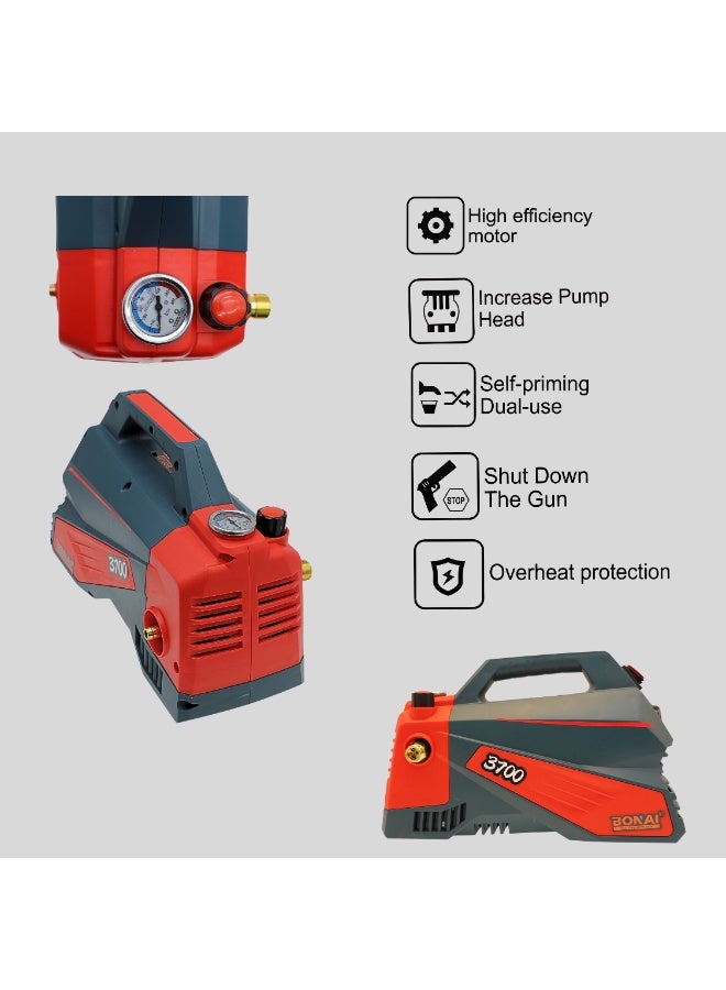 BONAI 3700W High-Power Pressure Washer – Portable Electric Jet Cleaner with 10L/min Flow, 220V, Adjustable Spray Gun & Analog Pressure Gauge for Car, Patio, Garden & Driveway - Image 2