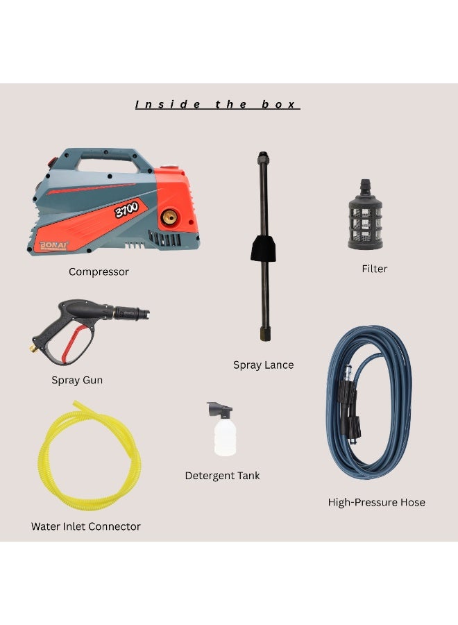 BONAI 3700W High-Power Pressure Washer – Portable Electric Jet Cleaner with 10L/min Flow, 220V, Adjustable Spray Gun & Analog Pressure Gauge for Car, Patio, Garden & Driveway - Image 5