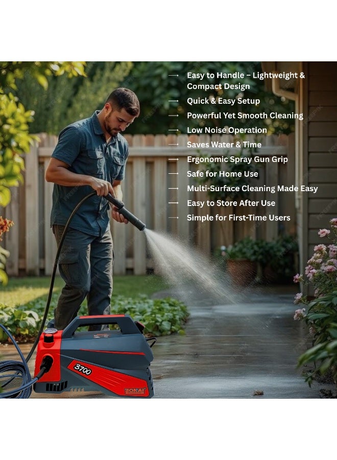 BONAI 3700W High-Power Pressure Washer – Portable Electric Jet Cleaner with 10L/min Flow, 220V, Adjustable Spray Gun & Analog Pressure Gauge for Car, Patio, Garden & Driveway - Image 3