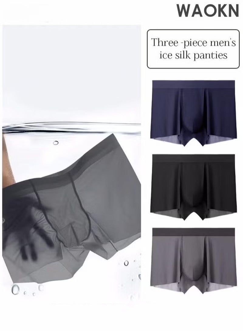 WAOKN 3 Pack of Briefs New Skin friendly Soft Men Underwear briefs Breathable and Comfortable Fashion Anti-Chafing  Ice Silk Refreshing Silky Lightweight Breathable Seamless Youth for Men Summer - Image 1