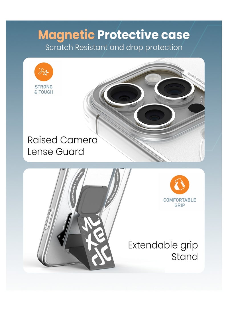 Moxedo Magnetic Protective Case Scratch Resistant Drop Protection with Built-in Extendable Grip Stand Compatible for iPhone 16 Pro Max 6.9 inch - Grey - Image 3