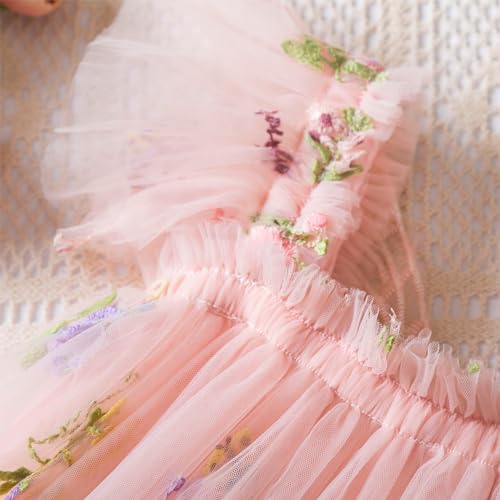Nileafes Toddler Girl Flower Butterfly Embroidery Tutu Dress Casual Tulle Princess Birthday Dresses Size 80 (6-12 Months, 109-Pink) - Image 5
