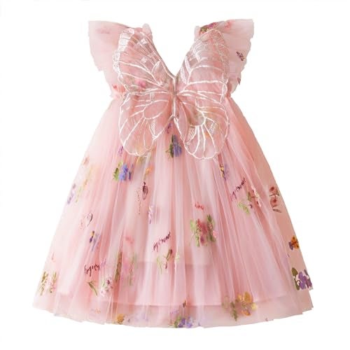 Nileafes Toddler Girl Flower Butterfly Embroidery Tutu Dress Casual Tulle Princess Birthday Dresses Size 80 (6-12 Months, 109-Pink) - Image 1