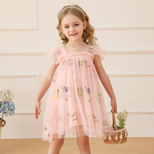 Nileafes Toddler Girl Flower Butterfly Embroidery Tutu Dress Casual Tulle Princess Birthday Dresses Size 80 (6-12 Months, 109-Pink) - Image 3