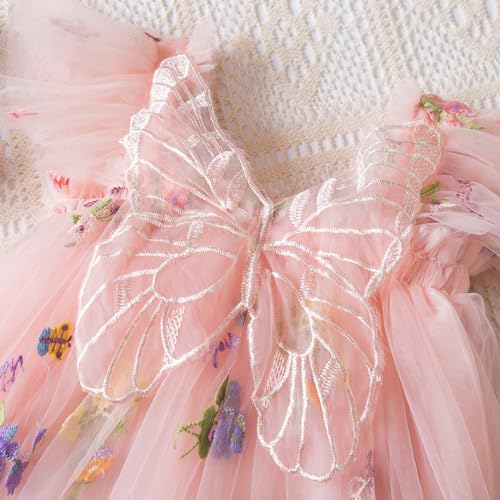 Nileafes Toddler Girl Flower Butterfly Embroidery Tutu Dress Casual Tulle Princess Birthday Dresses Size 80 (6-12 Months, 109-Pink) - Image 2