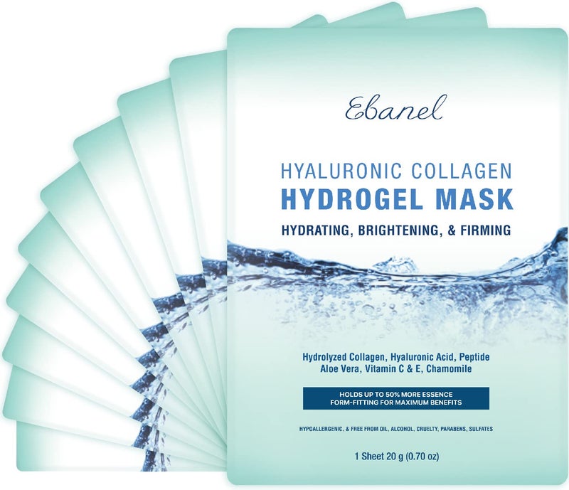 Ebanel 10 Pack Hydrogel Collagen Face Mask with Hyaluronic Acid, Vitamin C, Peptide, Aloe, Instant Brightening Hydrating Face Masks Skincare Korean Sheet Mask, Skin Firming, Lifting Anti Aging Masks - Image 1
