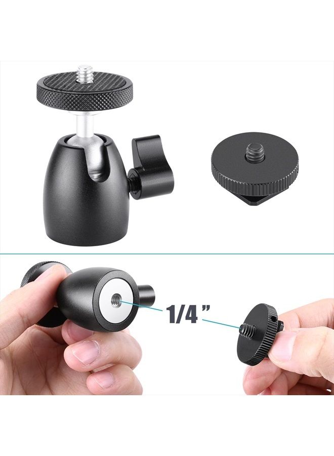 Neewer Mini Ball Head 1/4 inch Screw with Lock and Hot Shoe Mount Adapter Compatible with LED Light,Ring Light,Load Up to 4.4 pounds/2 kilograms - Image 3