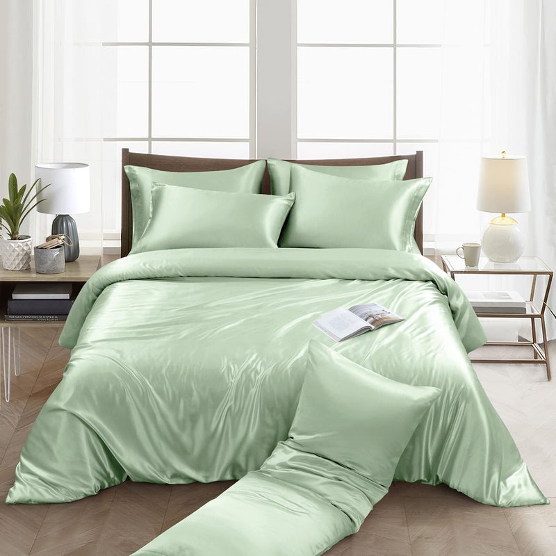 Ersmak 6 Pieces Satin Duvet Cover FullQueen Size Luxury Silky Bedding Duvet Cover Set with 1 Soft Duvet Cover 4 Queen Pillowcases and 1 Body Pillowcase Sage Green