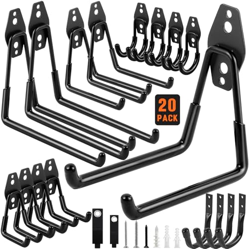 CLRBEATTY 20PCS Garage Hooks Heavy Duty Steel Garage Storage Hooks Utility Garages Wall Mount Hook with AntiSlip Coating Steel Garages Accessories for Organization Hanging Ladder Bike Power Black - Image 1