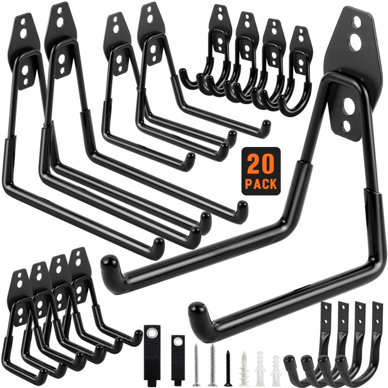 CLRBEATTY 20PCS Garage Hooks Heavy Duty Steel Garage Storage Hooks Utility Garages Wall Mount Hook with AntiSlip Coating Steel Garages Accessories for Organization Hanging Ladder Bike Power Black - Image 2