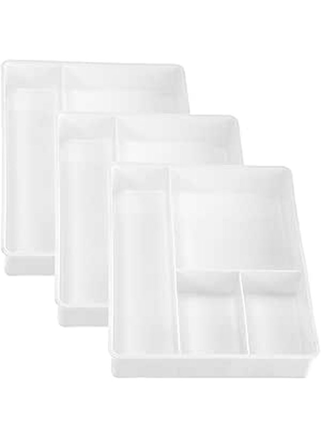 Stackable Multi Grid Drawer Organizer Box 3pcs White Compartment Storage Containers - Image 1