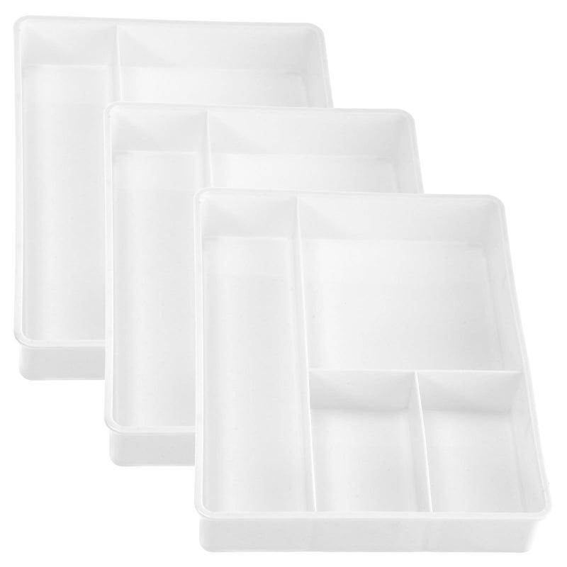 Stackable Multi Grid Drawer Organizer Box 3pcs White Compartment Storage Containers - Image 2