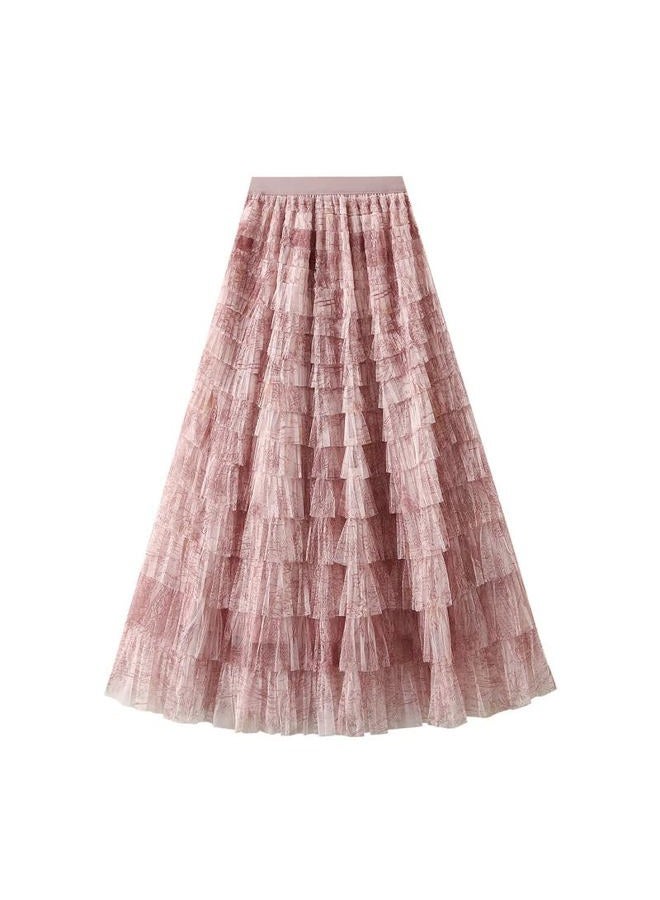Femiserah Women's Long Rainbow A Line Tulle Tutu Skirts Tiered Skirt Petticoat（One Size, Pink - Image 1