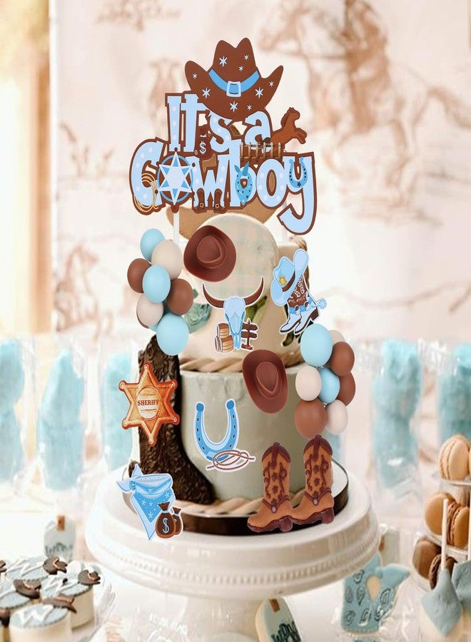CORNER LACE Cowboy Baby Shower Ball Cake Decorations, Blue Brown Color Theme Cowboy Boots Hats Cake Figurines 28Pieces, Party Cake Toppers Decor Supplies Favors - Image 2