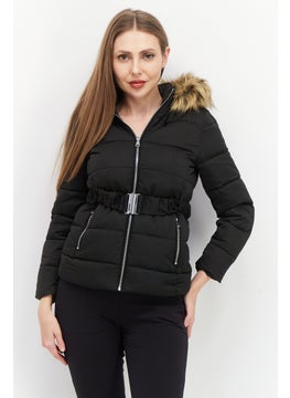 Don't Call Me Jennyfer Women Hooded Long Sleeve Solid Jacket, Black  - Image 1
