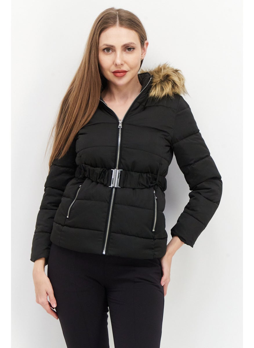 Don't Call Me Jennyfer - Women Hooded Long Sleeve Solid Jacket, Black - Image 1