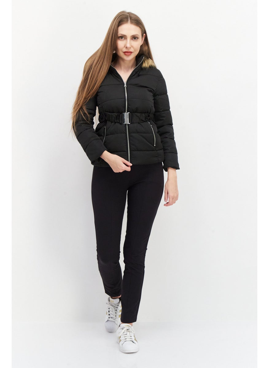 Don't Call Me Jennyfer - Women Hooded Long Sleeve Solid Jacket, Black - Image 1