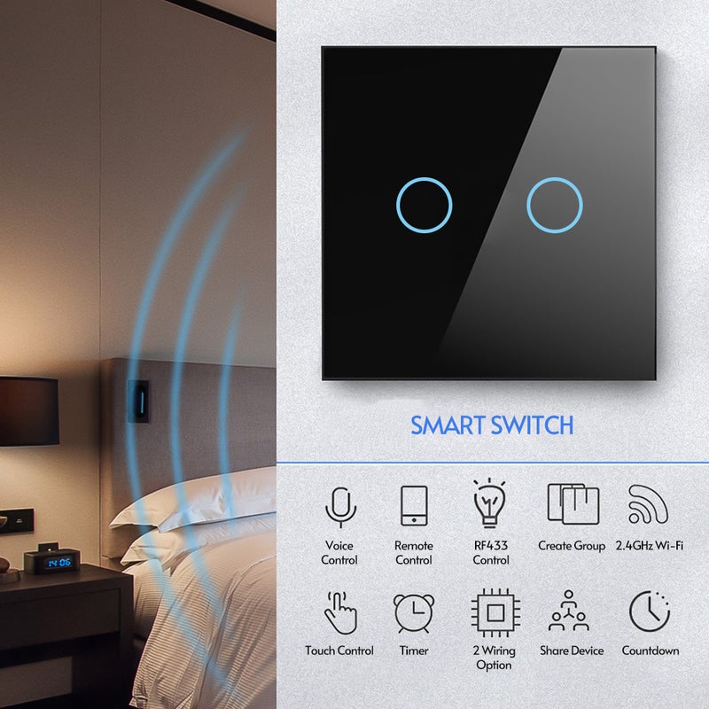 Wi-Fi Smart Switch Light Switch Voice Control, Remote Control, RF433, Touch Control Compatible with Google Home Schedule, Timer, Countdown No Neutral& Hub Required - Image 3